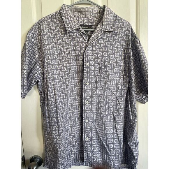 Eddie Bauer Mens Purple & White Geometric Short Sleeve Button Down Shirt Large - Picture 15 of 15